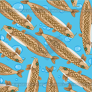 Fish burbot decorative pattern on turn blue - vector clip art