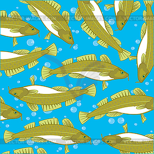 Fish codfish decorative pattern on turn blue - vector clipart