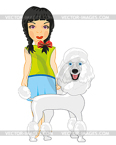 Girl teenager with dog of sort poodle - vector clip art