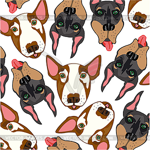 Pattern of mugs of dogs doberman and bull terrier - vector clipart