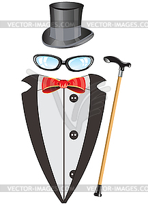 Suit of fop and headdress with spectacles - vector image