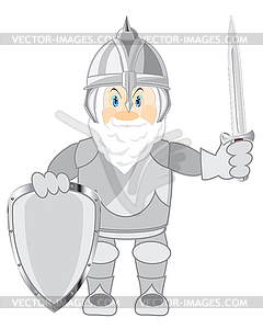 Cartoon of ancient warrior in defensive send and - vector clip art