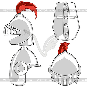 Varied defensive steel helmet knights of muddle ages - vector EPS clipart