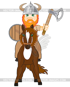 Medieval warrior viking horseback on horse with - vector image