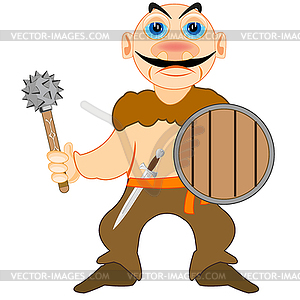 Medieval warrior barbarian is insulated - vector image