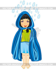 Girl in turn blue raincoat and dripped rain - vector EPS clipart