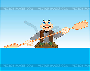 Man sails on boat on calm water - vector clipart