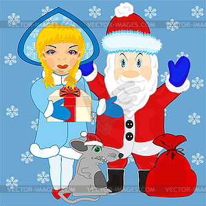 Grandparent frost and snow maiden on background - vector image