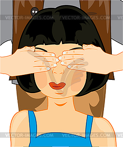 Girl with closed palm eye - vector clipart / vector image