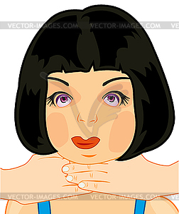 Two hands on neck of young beautiful girl - vector image