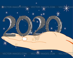 Hand of person and numerals approaching new year - vector clip art