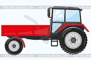 Red tractor on wheel with basket frontal - vector image