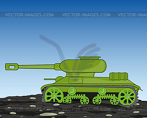 Военная техника танка уходит на грязь и камень - иллюстрация в векторном формате