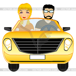 Man and woman in car cabriolet type frontal - vector clipart