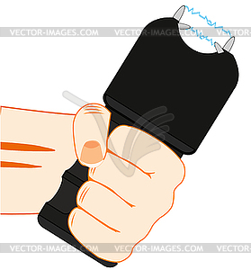 Device for defence taser in hand of person - vector image