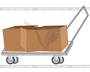 Empty cardboard box on pushcart - vector image