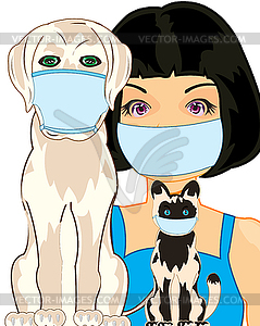 Girl with home animal in defensive armband - vector clipart / vector image