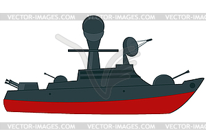 Military cruiser with weapon - vector clip art