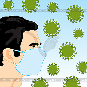 Person men in defensive mask and coronavirus - vector clip art