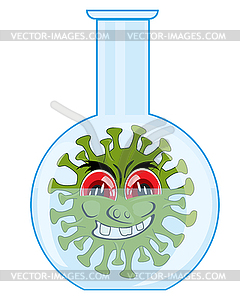 Cartoon to infections coronavirus in glass flask - vector clipart