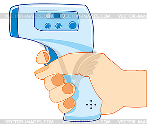 Noncontact thermometer in hand of person - vector clip art