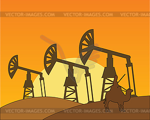 Добыча нефти в жарком пустынном ландшафте - изображение в формате EPS