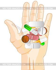 Much colour tablets on palm is insulated - vector clipart / vector image