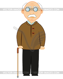 Пожилой мужчина с тростью в руке - векторный рисунок