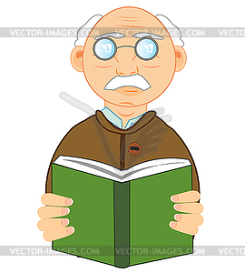 Мужчина пожилого возраста с книгой в руке - клипарт в векторном формате