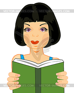Делая выглядеть моложе, красивая девушка читает книгу - векторный эскиз