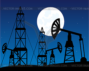 Mining to oils in desert night landscape - vector image