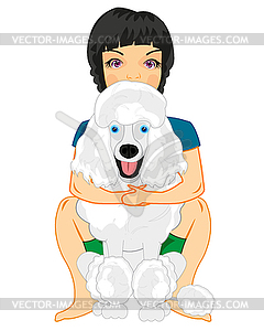 Girl teenager with its loved dog by poodle - vector image