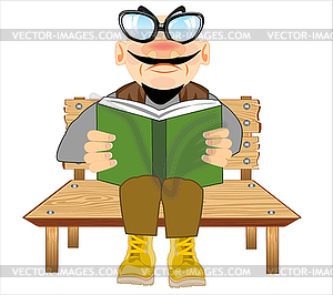 Man sits on bench and reads book - vector image