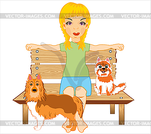 Making look younger girl with animal cat and dog - vector clipart