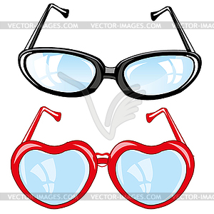 Обычные очки и очки в форме сердца - векторный рисунок