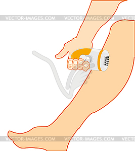 Leg of person and instrument epilator - vector image