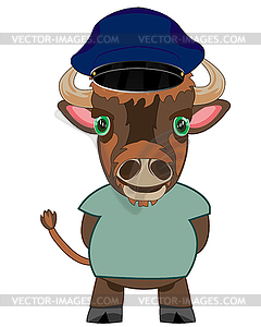 Cartoon of oxen in headdress and cloth - vector image