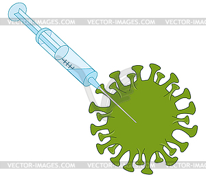 Bacteria coronavirus and syringe with vaccine - vector clip art