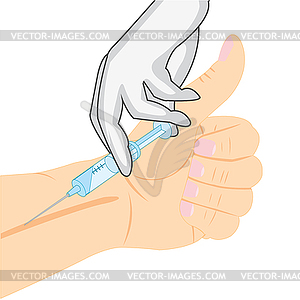 Доктор делает укол в вену руки - векторный клипарт / векторное изображение