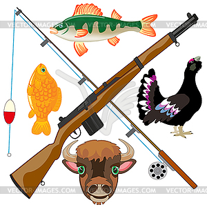 Rest and fascination of person hunt and fishing - vector clipart