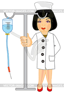 Girl physician with instrument drop counter cartoon - vector image