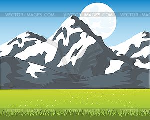 Colorful landscape with high mountain and green - vector clipart / vector image