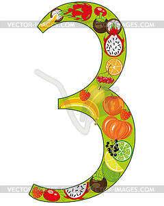 Decorative numeral three of fruit and berries - vector clipart