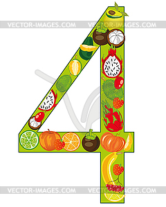 Numeral four fruits is insulated - vector image