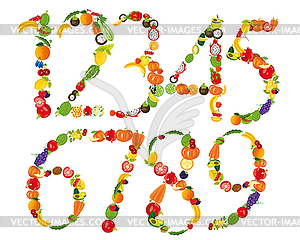 Set of decorative numerals of fruit and vegetables - vector EPS clipart