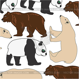 White and brown bear and panda decorative pattern - vector clipart