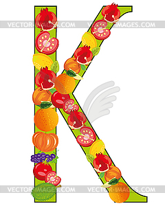 Decorative letter K english of fruit and vegetables - vector clip art