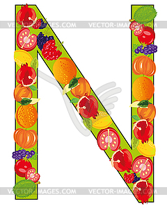 Decorative letter N of fruit and vegetables - color vector clipart