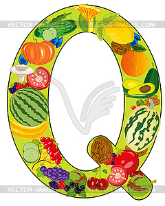 Letter Q english of fruit and vegetables - vector clip art