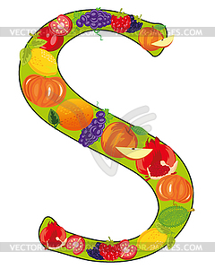 Letter S english of fruit and vegetables - vector image